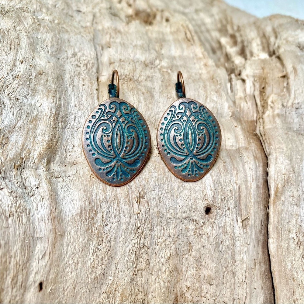 Enchanting Teal and Bronze intricate boho Gypsy Earrings